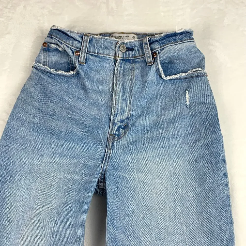 Abercrombie A+F Jeans 90s Straight Curve Love sz 25 Ultra High Rise Distressed 0